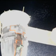 A stream of particles shot out of the Soyuz spacecraft while it was attached to the ISS.